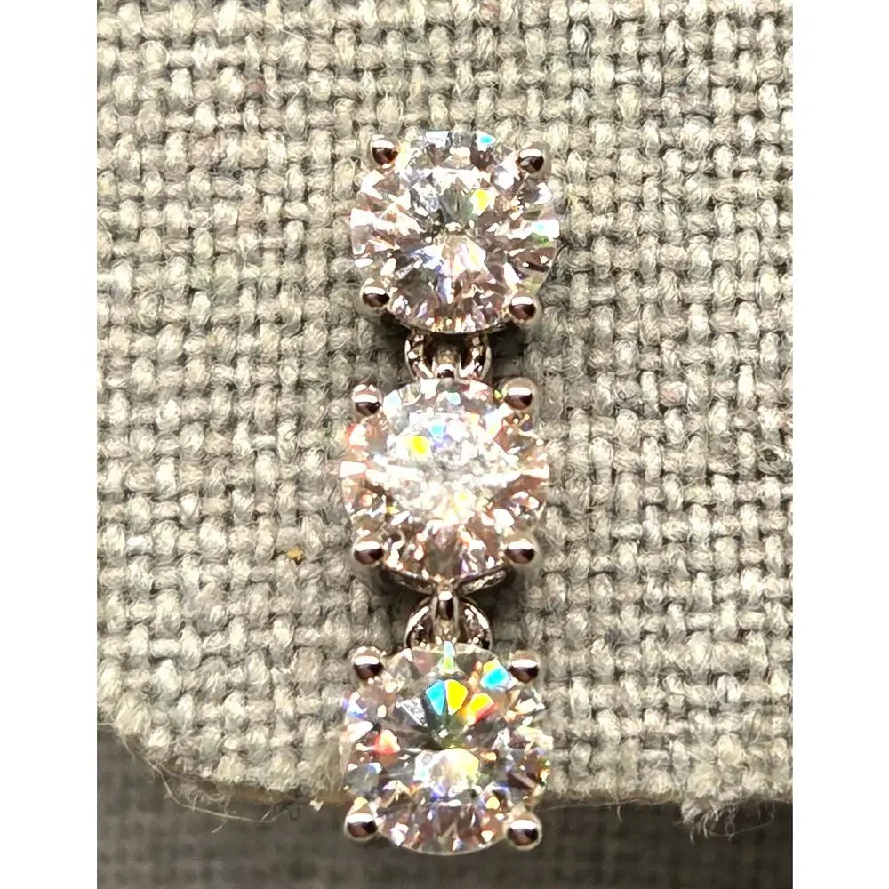 Sterling Silver 3CTW 5mm G-H-I Color Clear Diamond 3 Stone Drop earrings